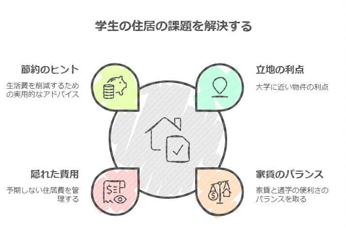 学生の住居の課題を解決する簡略図解です